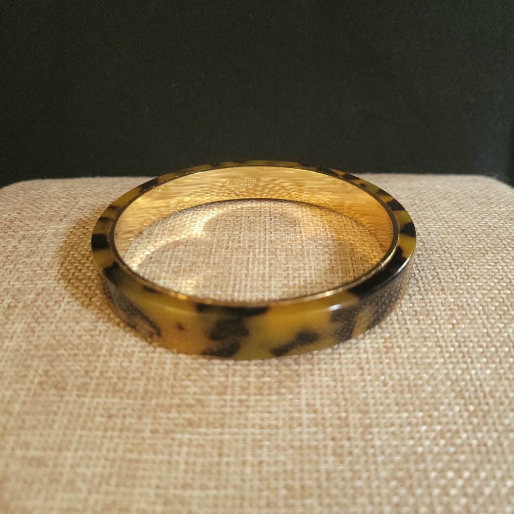 J.Crew Tortoise Shell Resin Gold Tone Bangle Bracelet Medium Dark Academia